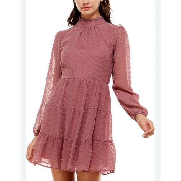 NWT Womens Francesca’s Collections Trixxi Chiffon Clip Swiss Dot Dress - Sz L - Picture 1 of 4